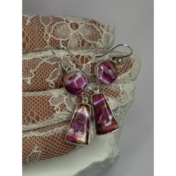 925 Sterling Silver Pink Oyster Turquoise Earrings Length 2 Inch