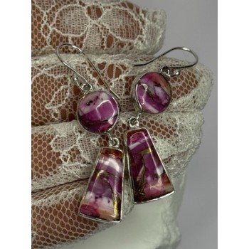 925 Sterling Silver Pink Oyster Turquoise Earrings Length 2 Inch