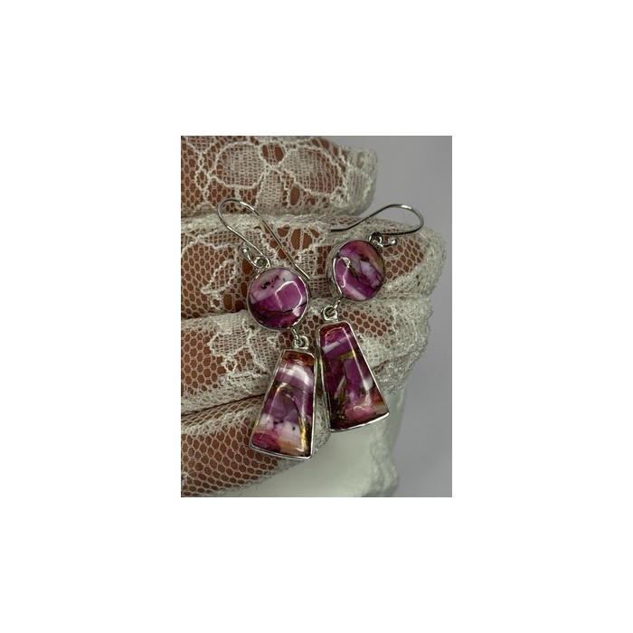 925 Sterling Silver Pink Oyster Turquoise Earrings Length 2 Inch