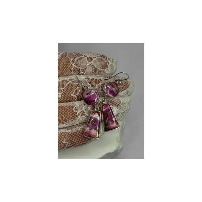 925 Sterling Silver Pink Oyster Turquoise Earrings Length 2 Inch