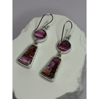 925 Sterling Silver Pink Oyster Turquoise Earrings Length 2 Inch