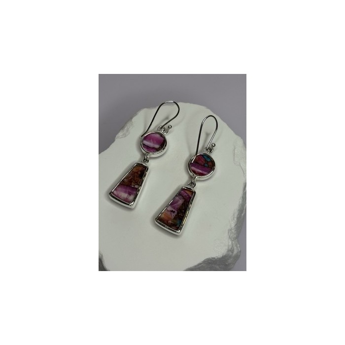 925 Sterling Silver Pink Oyster Turquoise Earrings Length 2 Inch