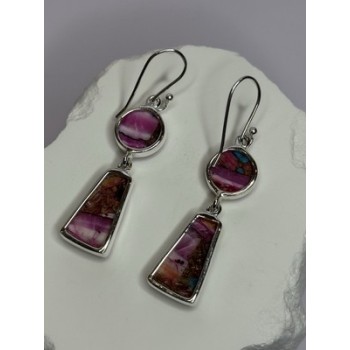 925 Sterling Silver Pink Oyster Turquoise Earrings Length 2 Inch