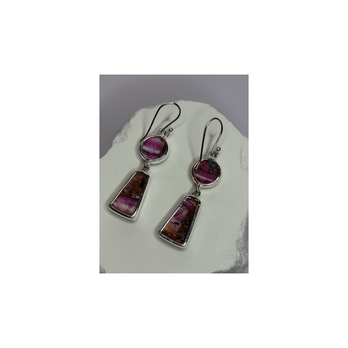 925 Sterling Silver Pink Oyster Turquoise Earrings Length 2 Inch