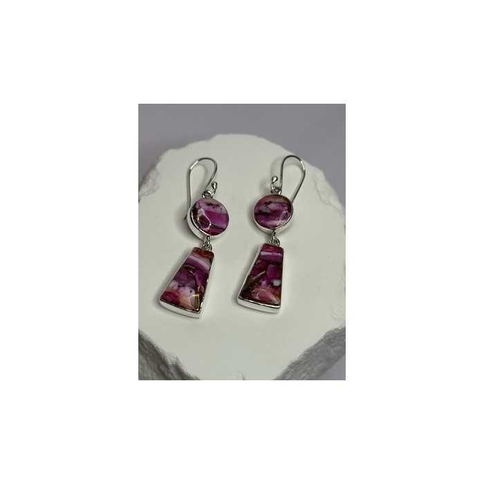 925 Sterling Silver Pink Oyster Turquoise Earrings Length 2 Inch