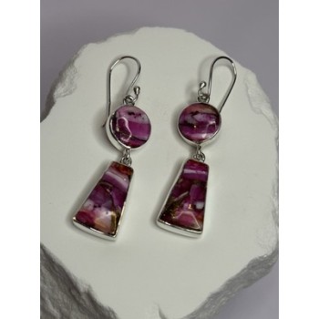 925 Sterling Silver Pink Oyster Turquoise Earrings Length 2 Inch