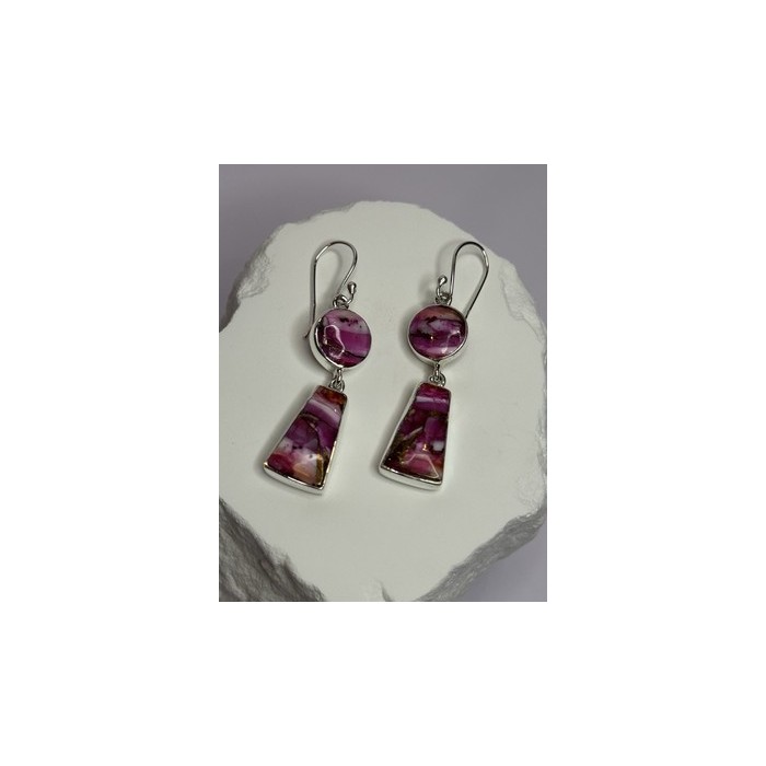 925 Sterling Silver Pink Oyster Turquoise Earrings Length 2 Inch