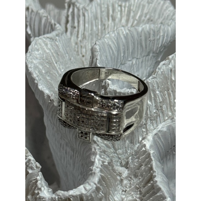 925 Sterling Silver Diamonds Men's Ring Size 9