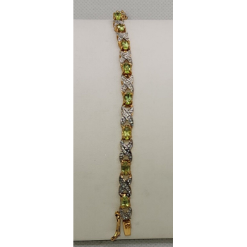 925 STERLING SILVER VERMEIL PERIDOT AND DIAMONDS BRACELET SIZE 7 IN