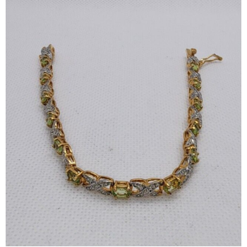 925 STERLING SILVER VERMEIL PERIDOT AND DIAMONDS BRACELET SIZE 7 IN