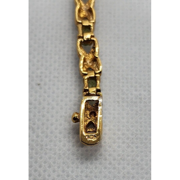 925 STERLING SILVER VERMEIL PERIDOT AND DIAMONDS BRACELET SIZE 7 IN