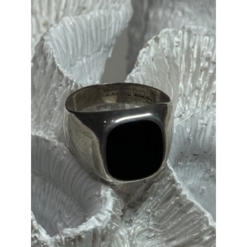 925 Sterling Silver Black Nephrite Men's Ring Size 10.5