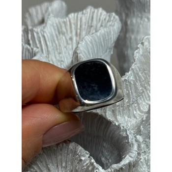 925 Sterling Silver Black Nephrite Men's Ring Size 10.5
