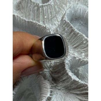 925 Sterling Silver Black Nephrite Men's Ring Size 10.5