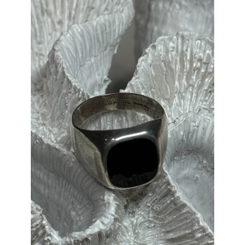 925 Sterling Silver Black Nephrite Men's Ring Size 10.5