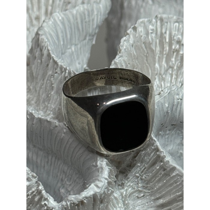 925 Sterling Silver Black Nephrite Men's Ring Size 10.5