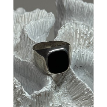 925 Sterling Silver Black Nephrite Men's Ring Size 10.5