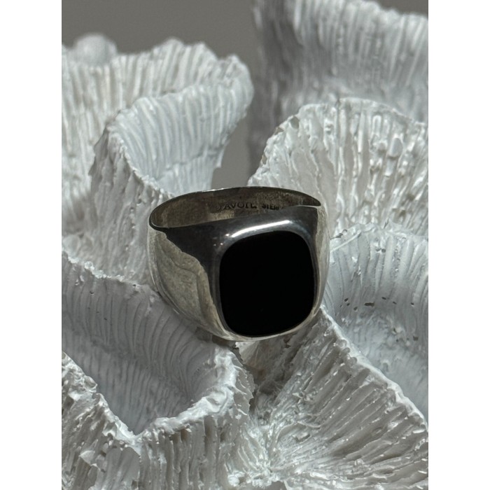 925 Sterling Silver Black Nephrite Men's Ring Size 10.5