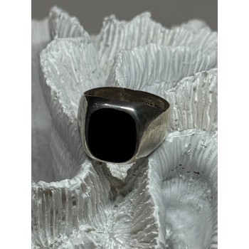 925 Sterling Silver Black Nephrite Men's Ring Size 10.5