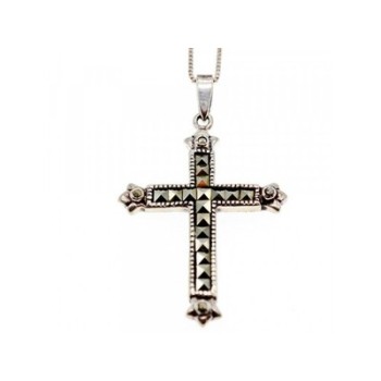 925 Sterling Silver Marcasites Chain with Cross