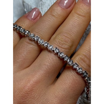 925 Sterling Silver White Sapphire Heart Bracelet Size 7 Inch