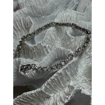 925 Sterling Silver White Sapphire Heart Bracelet Size 7 Inch