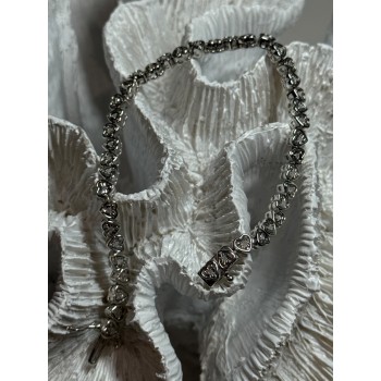 925 Sterling Silver White Sapphire Heart Bracelet Size 7 Inch