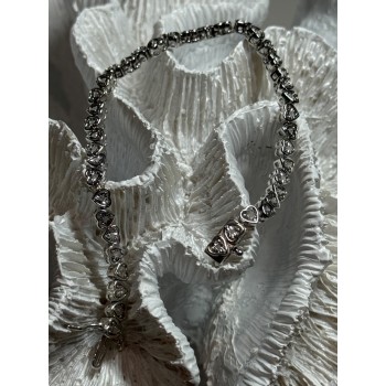 925 Sterling Silver White Sapphire Heart Bracelet Size 7 Inch