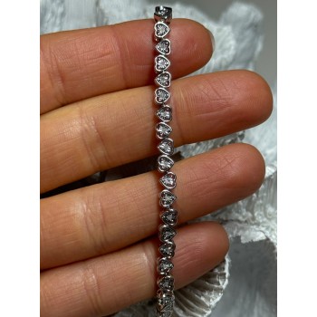 925 Sterling Silver White Sapphire Heart Bracelet Size 7 Inch