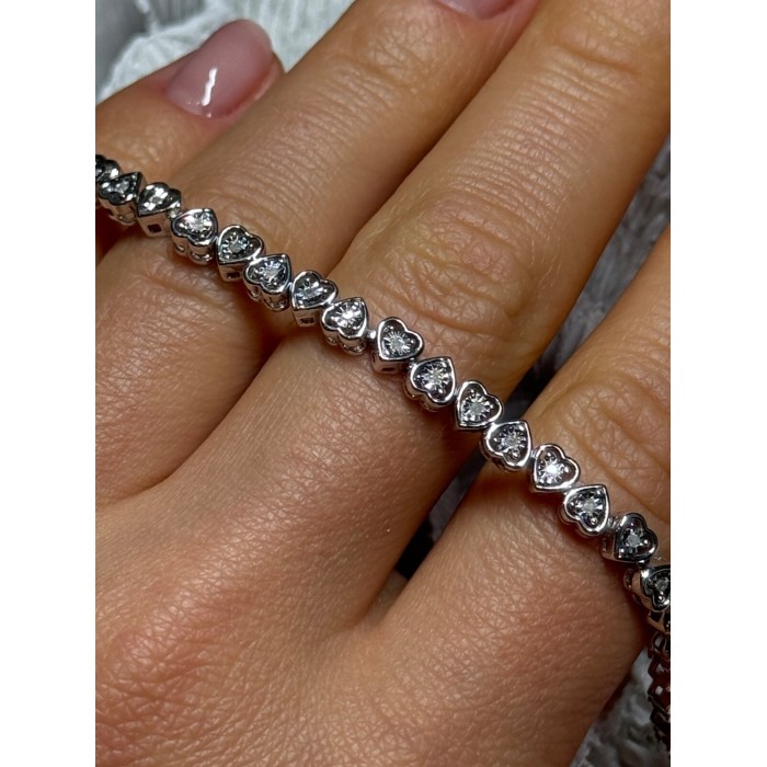 925 Sterling Silver White Sapphire Heart Bracelet Size 7 Inch