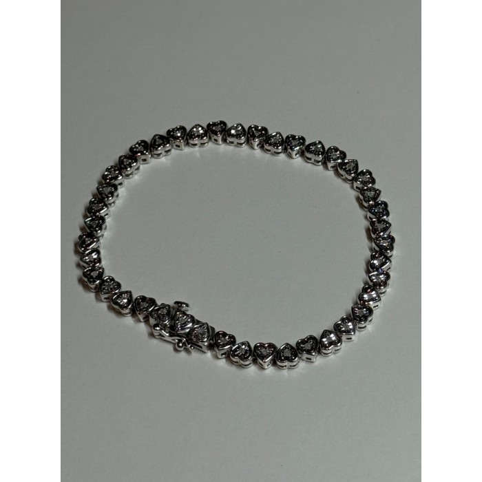925 Sterling Silver White Sapphire Heart Bracelet Size 7 Inch