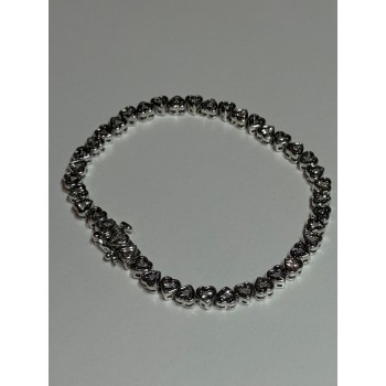 925 Sterling Silver White Sapphire Heart Bracelet Size 7 Inch