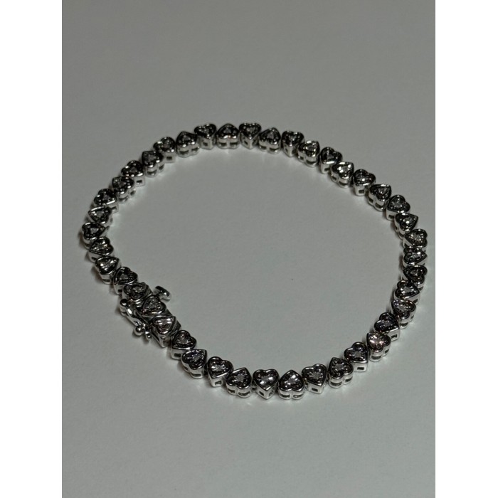 925 Sterling Silver White Sapphire Heart Bracelet Size 7 Inch