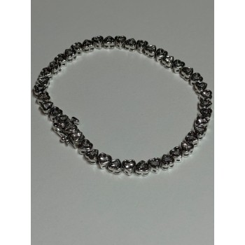 925 Sterling Silver White Sapphire Heart Bracelet Size 7 Inch