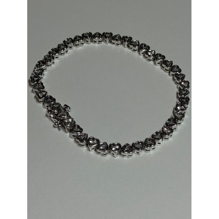 925 Sterling Silver White Sapphire Heart Bracelet Size 7 Inch