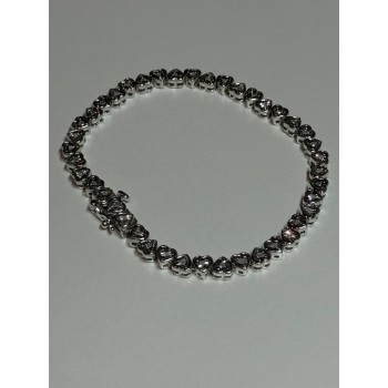 925 Sterling Silver White Sapphire Heart Bracelet Size 7 Inch