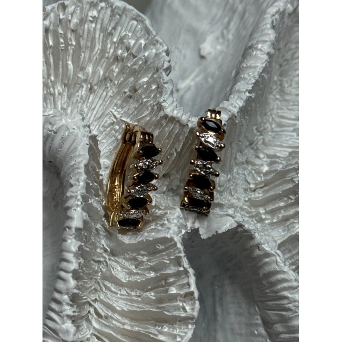 925 Sterling Silver Gold Plated Sapphire Earrings Length 0.8 Inch