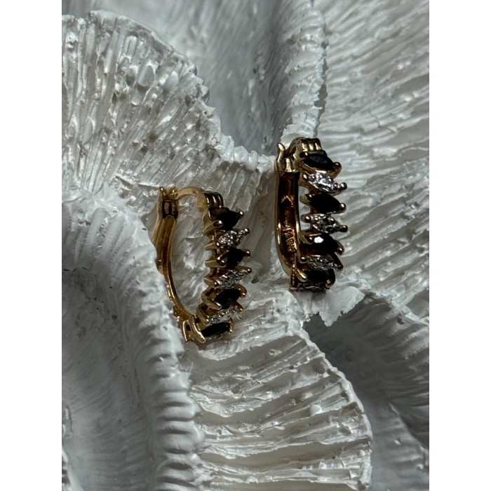 925 Sterling Silver Gold Plated Sapphire Earrings Length 0.8 Inch