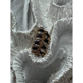 925 Sterling Silver Gold Plated Sapphire Earrings Length 0.8 Inch