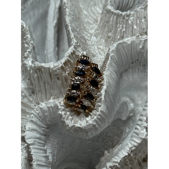 925 Sterling Silver Gold Plated Sapphire Earrings Length 0.8 Inch