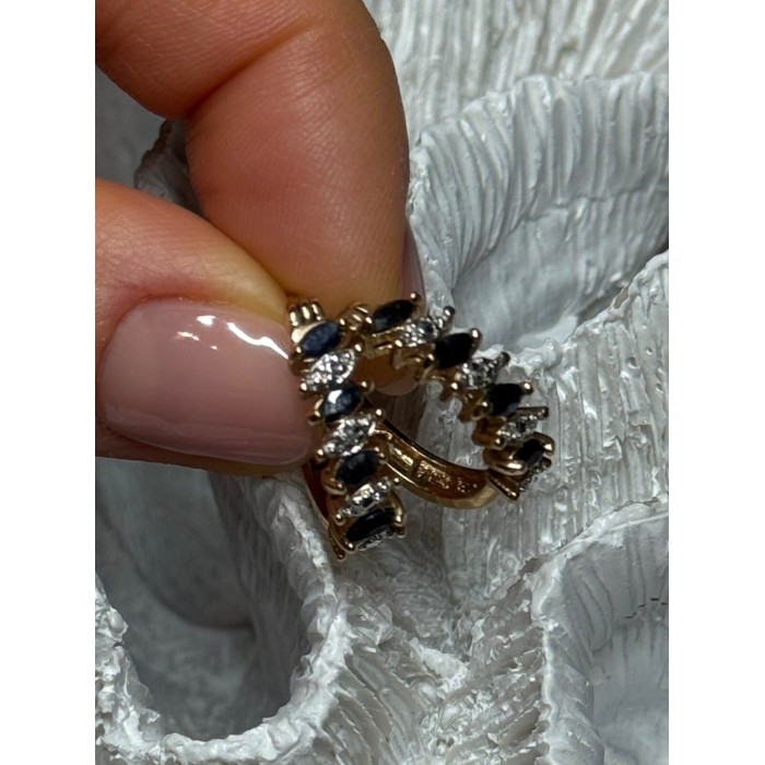 925 Sterling Silver Gold Plated Sapphire Earrings Length 0.8 Inch