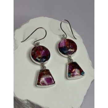 925 Sterling Silver Pink Oyster Turquoise Earrings Length 2 Inch