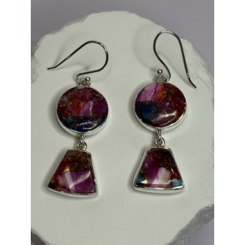 925 Sterling Silver Pink Oyster Turquoise Earrings Length 2 Inch