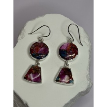 925 Sterling Silver Pink Oyster Turquoise Earrings Length 2 Inch