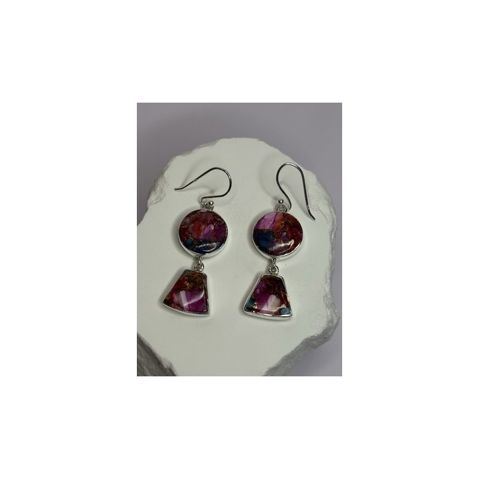 925 Sterling Silver Pink Oyster Turquoise Earrings Length 2 Inch