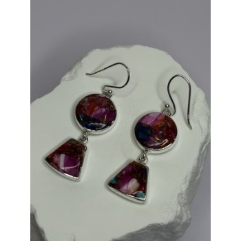 925 Sterling Silver Pink Oyster Turquoise Earrings Length 2 Inch