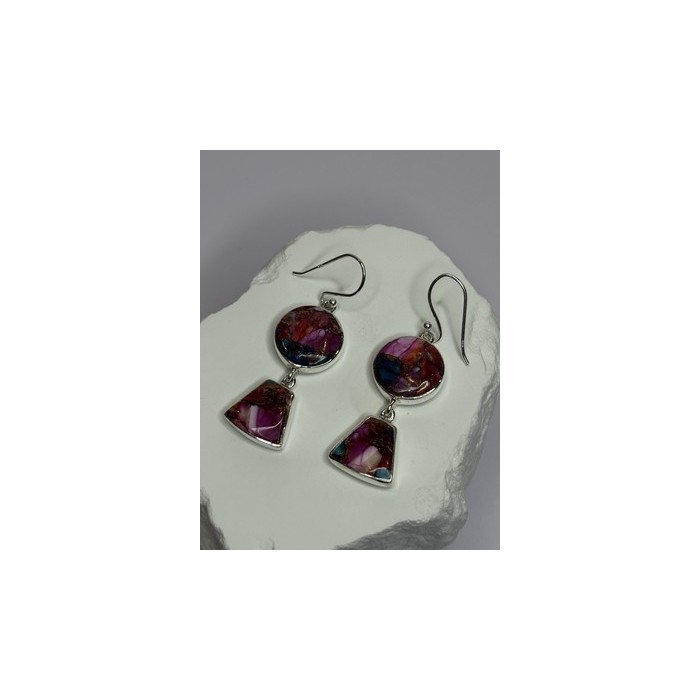 925 Sterling Silver Pink Oyster Turquoise Earrings Length 2 Inch