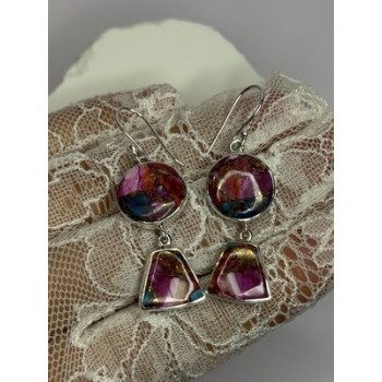 925 Sterling Silver Pink Oyster Turquoise Earrings Length 2 Inch