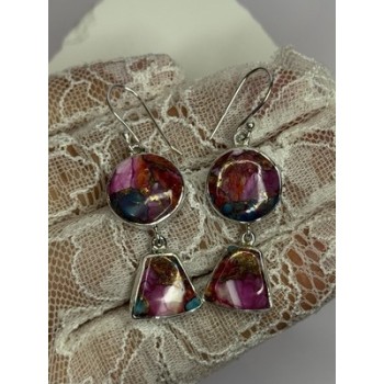 925 Sterling Silver Pink Oyster Turquoise Earrings Length 2 Inch