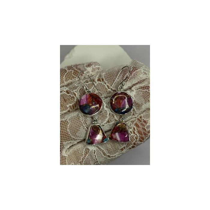 925 Sterling Silver Pink Oyster Turquoise Earrings Length 2 Inch